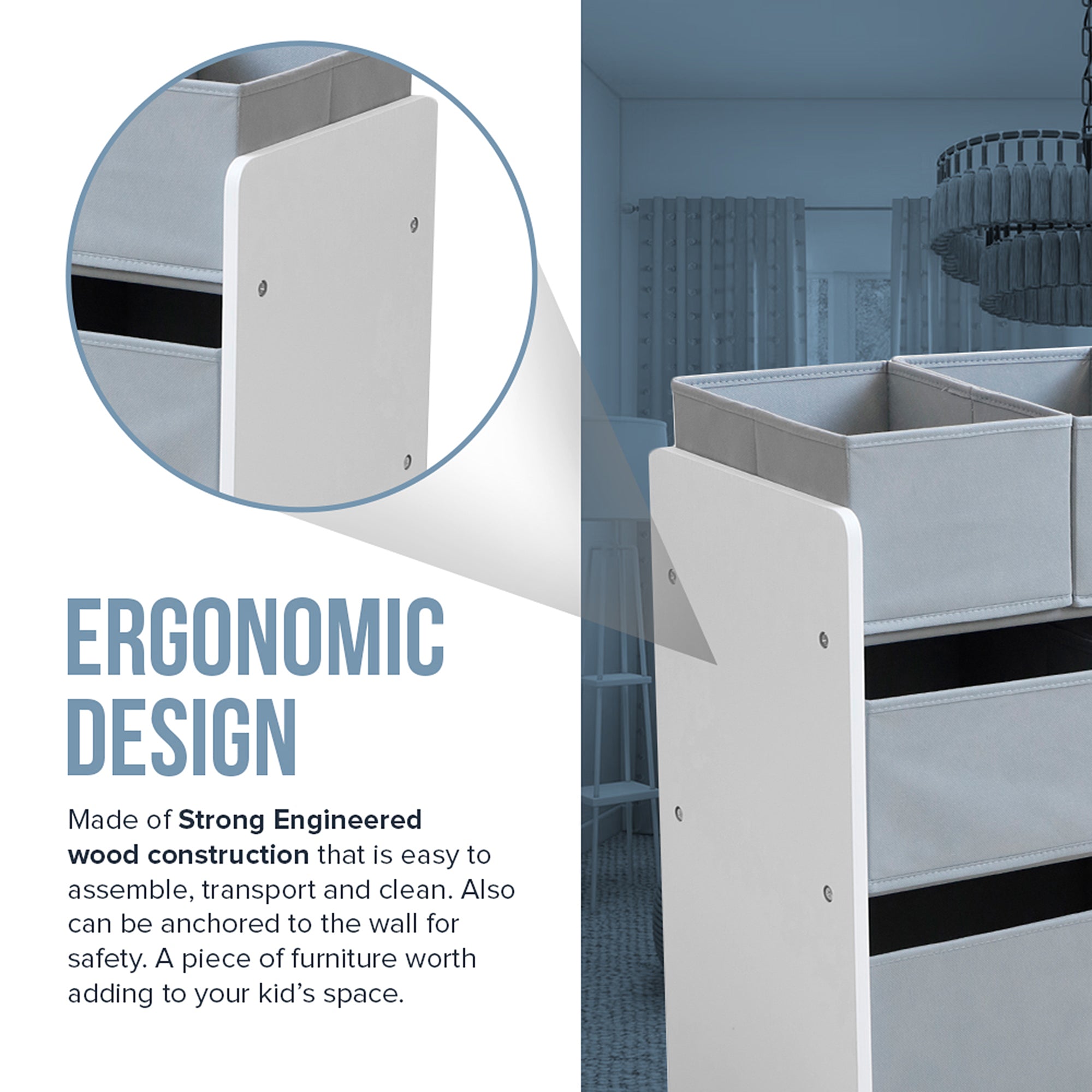 Organayzer-za-Igrachki-Etazherka-za-Detska-Staya-Shkaf-Sektsia-s-Kutii-za-Sahranenie-Byalo-Sivo-JWTR-3090-1-4 Органайзер за Играчки, Етажерка за Детска Стая, Шкаф, Секция с Кутии за Съхранение - Бяло, Сиво - Image 5