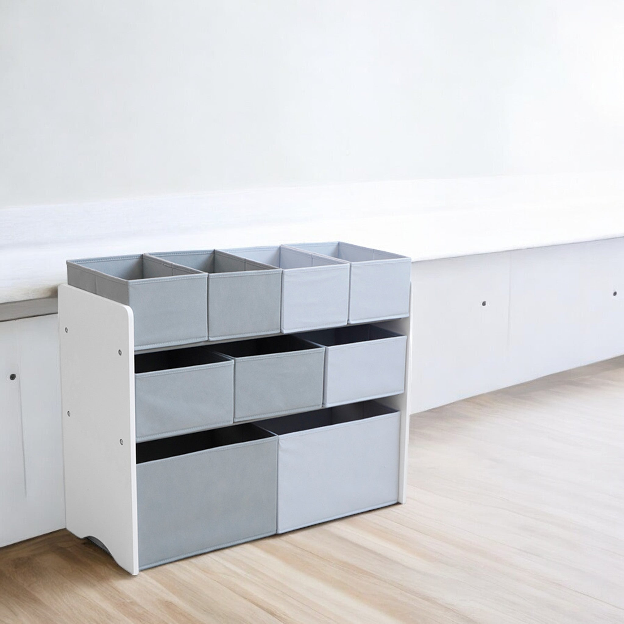 Organayzer-za-Igrachki-Etazherka-za-Detska-Staya-Shkaf-Sektsia-s-Kutii-za-Sahranenie-Byalo-Sivo-JWTR-3090-1-9 Органайзер за Играчки, Етажерка за Детска Стая, Шкаф, Секция с Кутии за Съхранение - Бяло, Сиво - Image 7