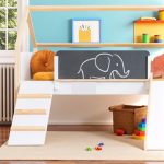 Детско Легло Къщичка GINGER HOME, Монтесори, Двуетажно, Пързалка, Черна Дъска, Подматрачна Рамка 90х200 см - Image 14