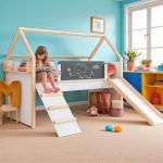 Детско Легло Къщичка GINGER HOME, Монтесори, Двуетажно, Пързалка, Черна Дъска, Подматрачна Рамка 90х200 см - Image 9