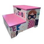 Детско Столче GINGER HOME, Дървено Стъпало на 2 Нива, Стълба за Детска Стая, розово, SUPER GIRL - Image 4