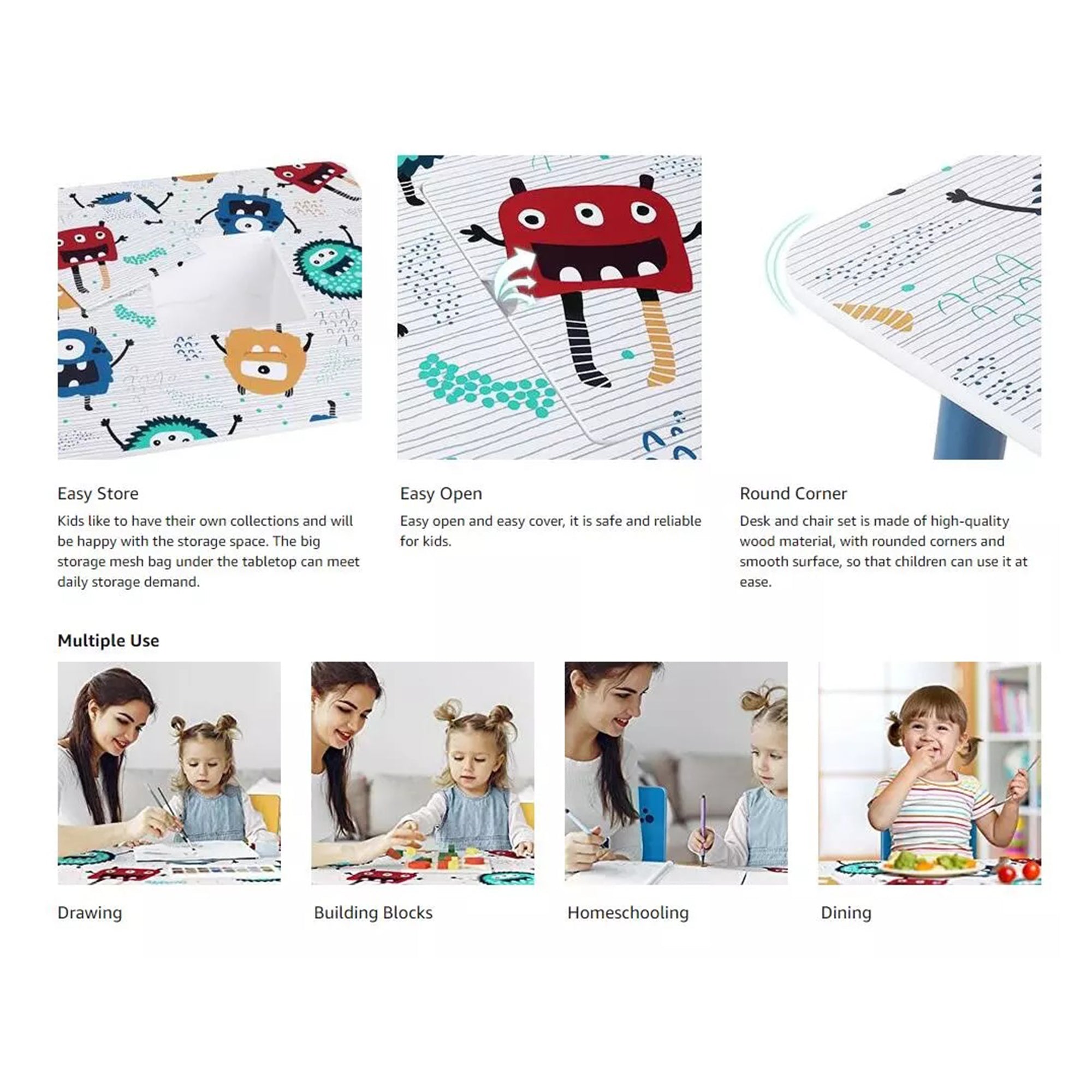 TF6051-16 Детска Дървена Маса с 2 Столчета, Комплект - за Игра, Рисуване, Хранене - GHOSTS - Image 9