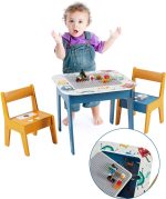 Детска Маса с 2 Столчета, Двустранна, за Рисуване и за Редене на Конструктори тип LEGO - Image 15