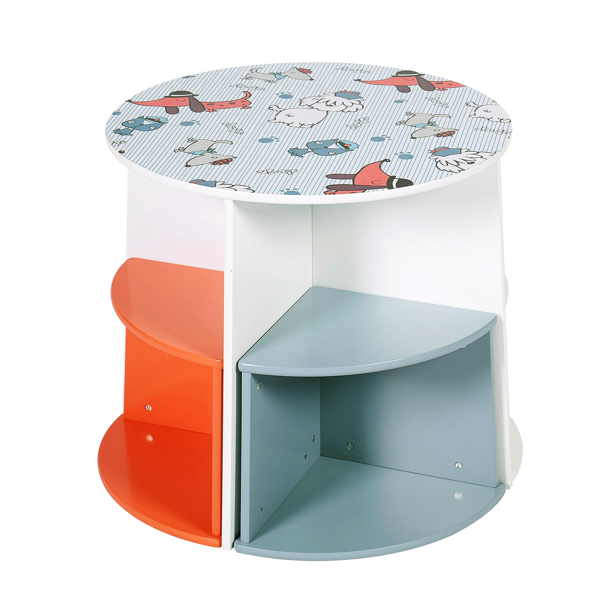 TF6208_1 Детска Дървена Маса, Кръгла с 4 Стабилни Столчета, Комплект с Компактен Дизайн - DOGS - Image 2