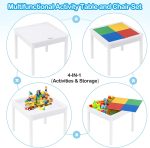 Детска Маса с 2 Столчета, Двустранна, Комплект от Дърво за Учене, Рисуване, Писане, Редене на Конструктори тип LEGO - WHITE/GRAY - Image 5