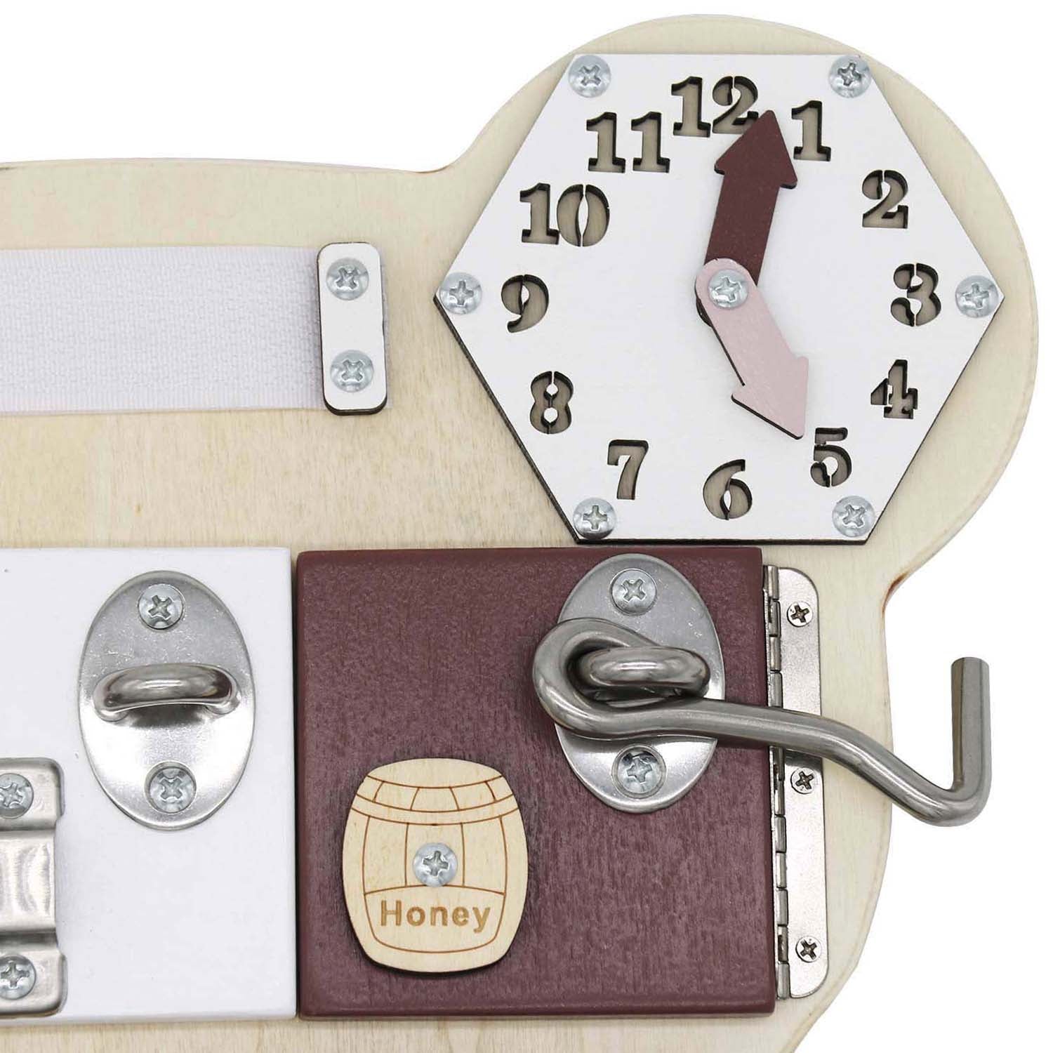 bizi-bord-meche-detski-montesori-ginger-home-daska-fina-motorika-30x39-W12D369-3 Дървен Бизи Борд Мече GINGER HOME, Монтесори Дъска за Фина Моторика, 30x39 см - Image 4