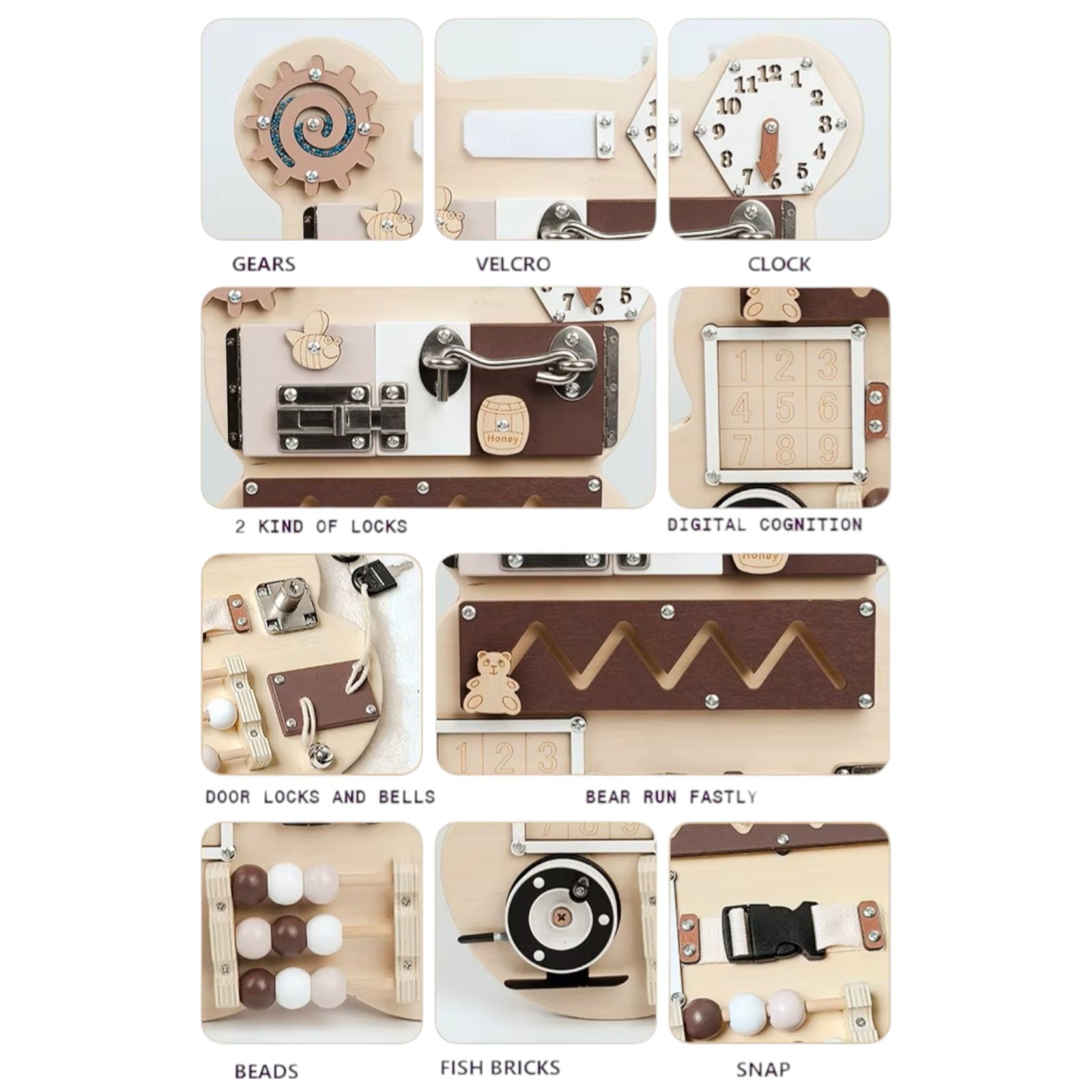 bizi-bord-meche-detski-montesori-ginger-home-daska-fina-motorika-30x39-W12D369-6 Дървен Бизи Борд Мече GINGER HOME, Монтесори Дъска за Фина Моторика, 30x39 см - Image 7