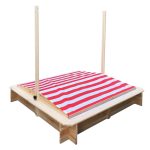 Детски Пясъчник GINGER HOME с Регулируем Покрив с UV Защита, 117x117x113 см, Дървен – Идеален за Игра на Открито - Image 3