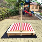 Детски Пясъчник GINGER HOME с Регулируем Покрив с UV Защита, 117x117x113 см, Дървен – Идеален за Игра на Открито - Image 13