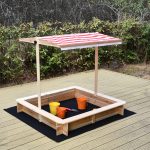 Детски Пясъчник GINGER HOME с Регулируем Покрив с UV Защита, 117x117x113 см, Дървен – Идеален за Игра на Открито - Image 15