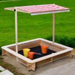 Детски Пясъчник GINGER HOME с Регулируем Покрив с UV Защита, 117x117x113 см, Дървен – Идеален за Игра на Открито - Image 16