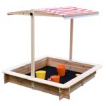 Детски Пясъчник GINGER HOME с Регулируем Покрив с UV Защита, 117x117x113 см, Дървен – Идеален за Игра на Открито - Image 11