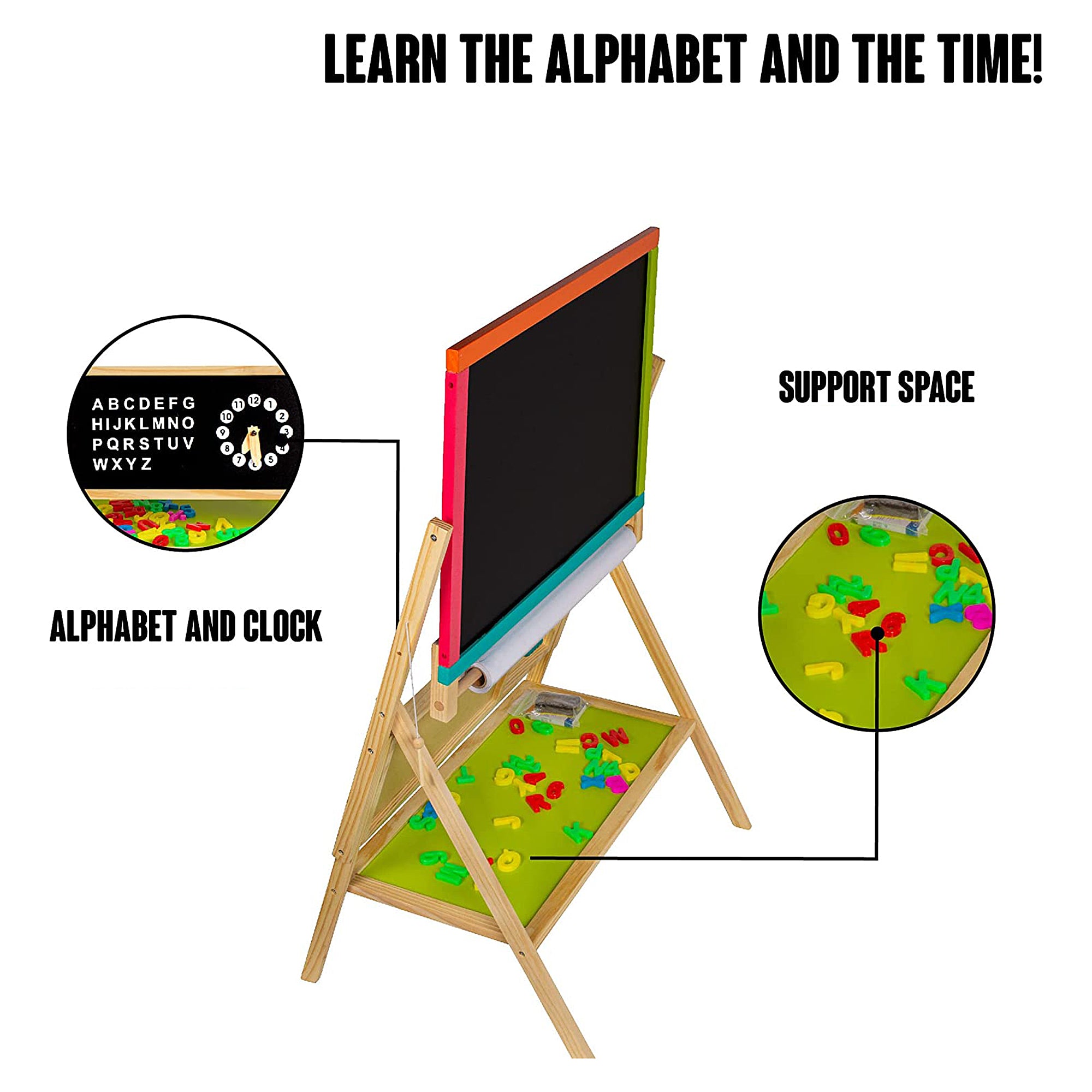 detska-darvena-daska-3-v1-cherna-daska-stativ-magnitna-daska-byala-daska-W12B103-11 Детска Дървена Дъска, Статив 3 в 1 - Черна дъска, Магнитна Дъска, Бяла Дъска с Аксесоари - Image 12