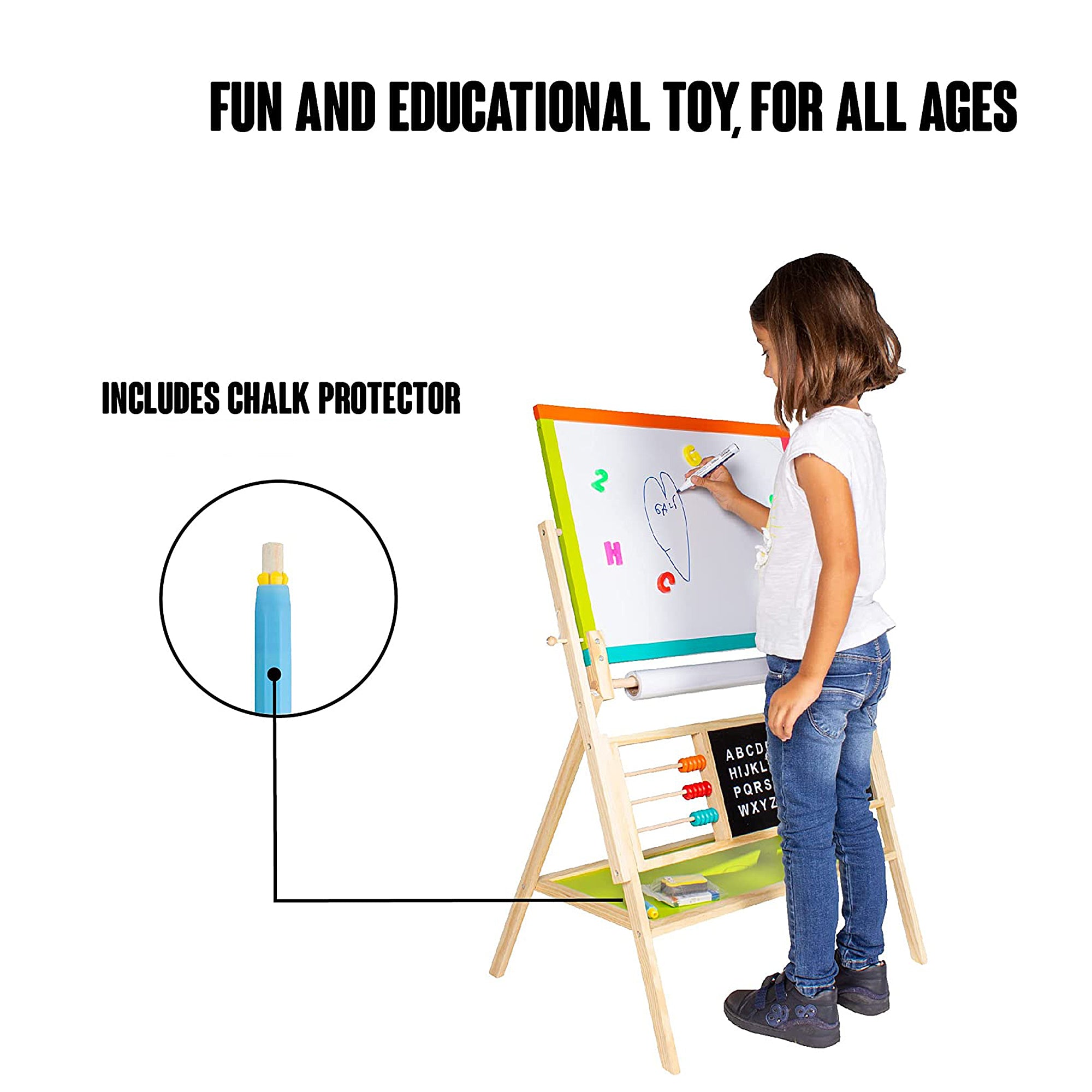 detska-darvena-daska-3-v1-cherna-daska-stativ-magnitna-daska-byala-daska-W12B103-12 Детска Дървена Дъска, Статив 3 в 1 - Черна дъска, Магнитна Дъска, Бяла Дъска с Аксесоари - Image 13