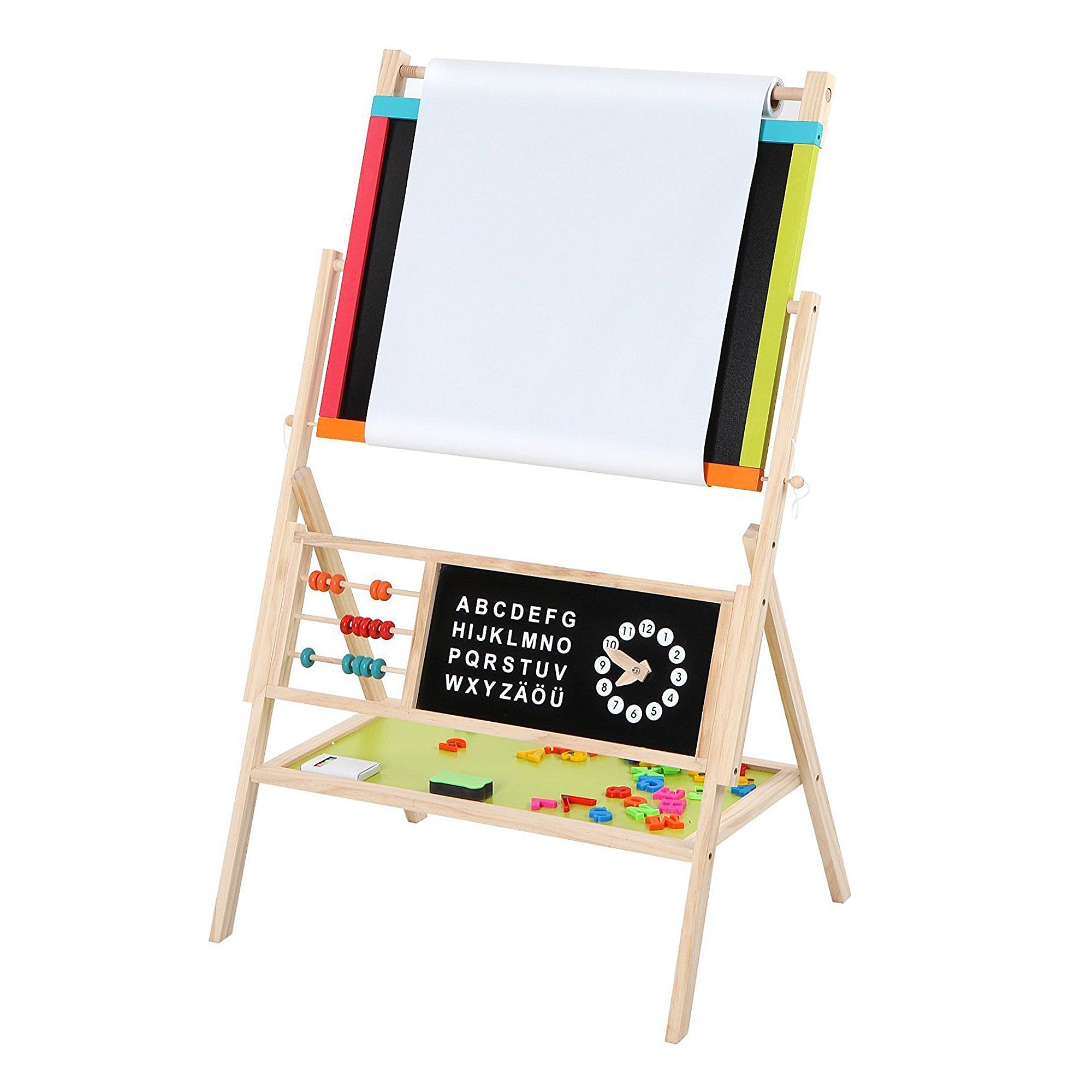 detska-darvena-daska-3-v1-cherna-daska-stativ-magnitna-daska-byala-daska-W12B103-2 Детска Дървена Дъска, Статив 3 в 1 - Черна дъска, Магнитна Дъска, Бяла Дъска с Аксесоари - Image 3
