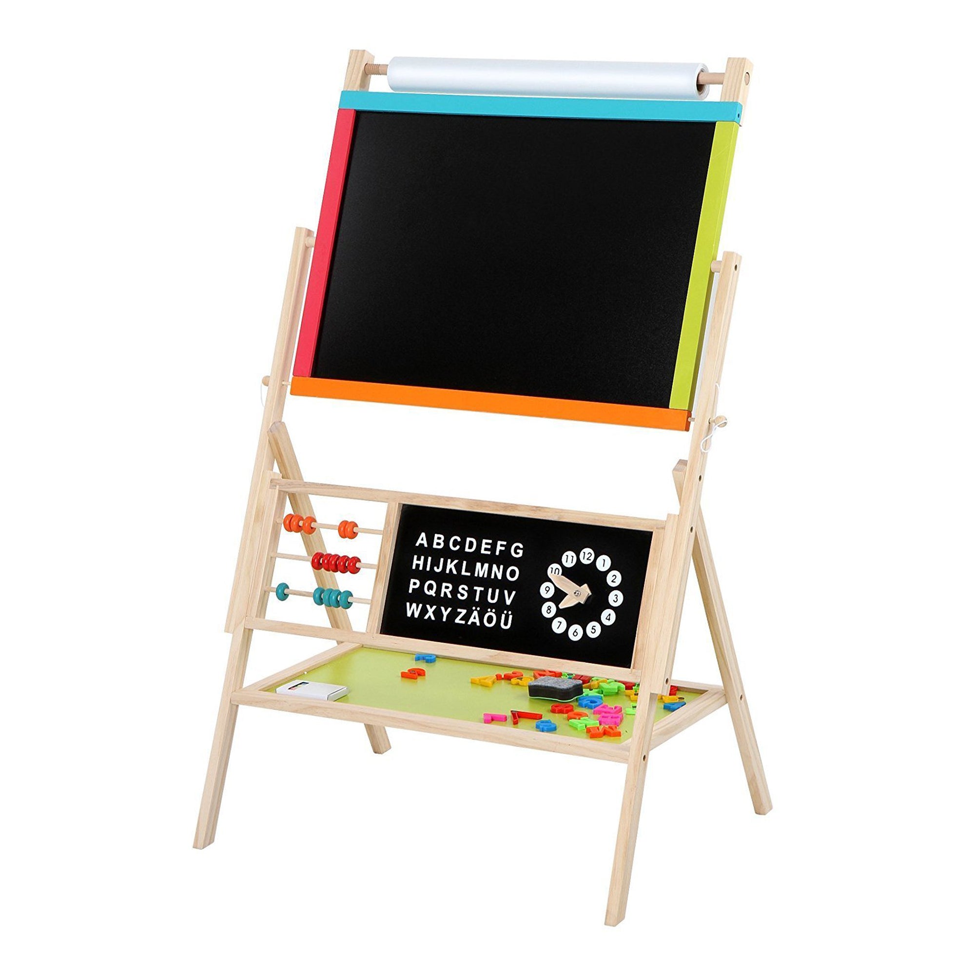 detska-darvena-daska-3-v1-cherna-daska-stativ-magnitna-daska-byala-daska-W12B103-6 Детска Дървена Дъска, Статив 3 в 1 - Черна дъска, Магнитна Дъска, Бяла Дъска с Аксесоари - Image 7
