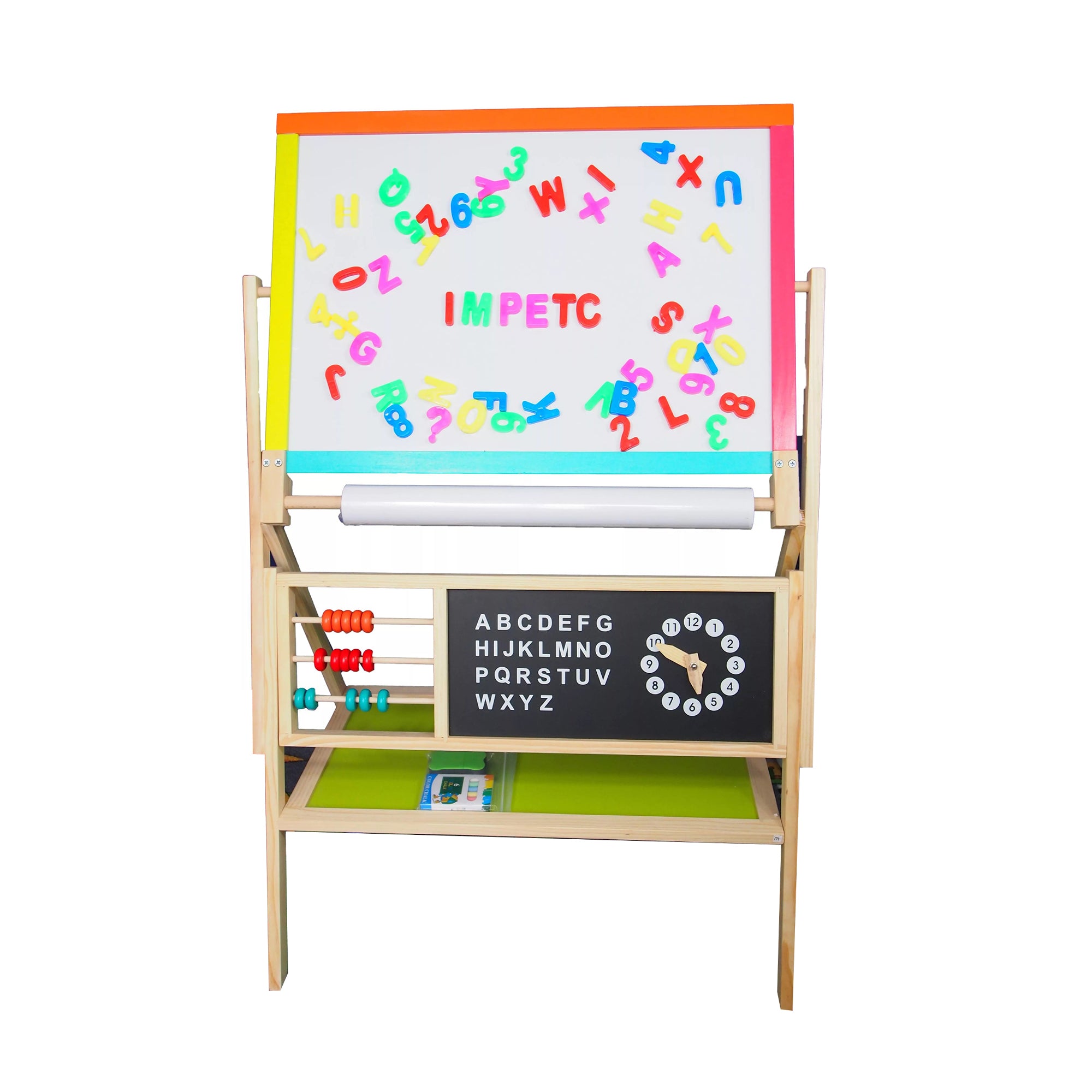 detska-darvena-daska-3-v1-cherna-daska-stativ-magnitna-daska-byala-daska-W12B103-7 Детска Дървена Дъска, Статив 3 в 1 - Черна дъска, Магнитна Дъска, Бяла Дъска с Аксесоари - Image 8