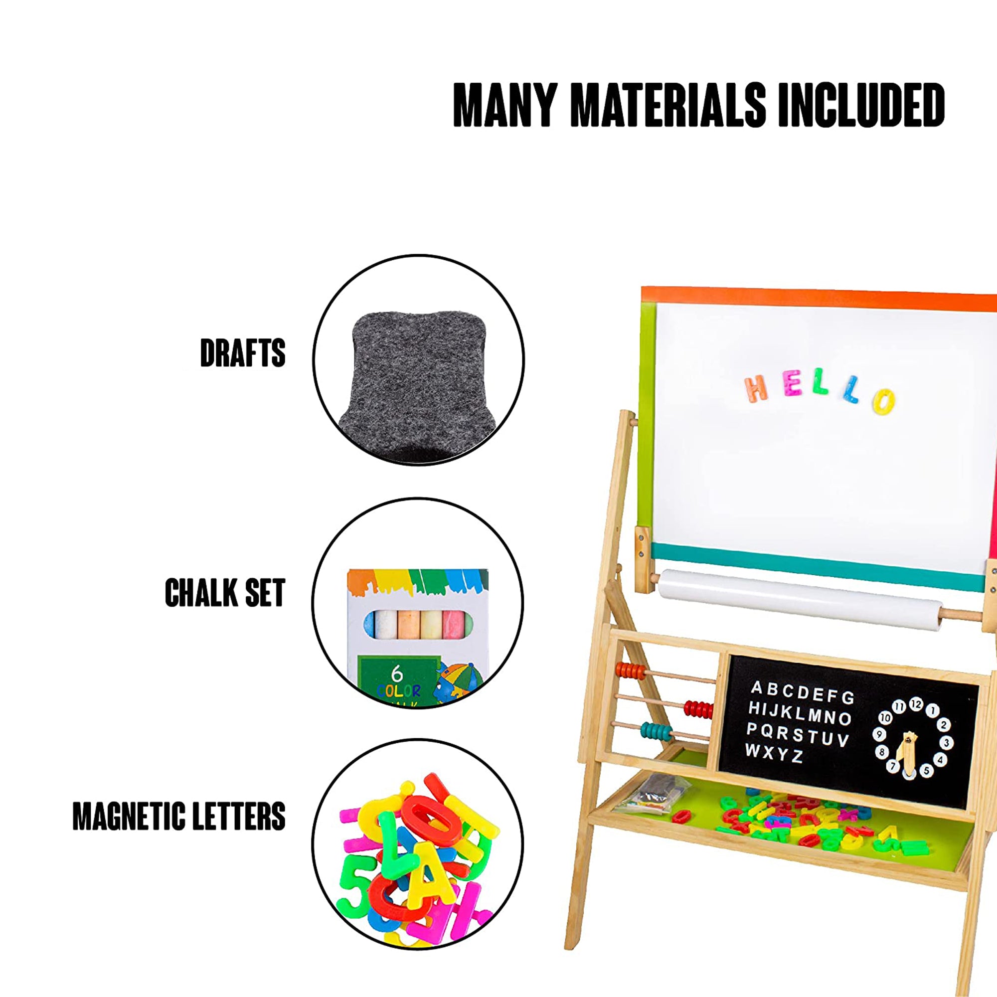 detska-darvena-daska-3-v1-cherna-daska-stativ-magnitna-daska-byala-daska-W12B103-8 Детска Дървена Дъска, Статив 3 в 1 - Черна дъска, Магнитна Дъска, Бяла Дъска с Аксесоари - Image 9