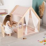Детска Дървена Къща за Игра 6 в 1 GINGER HOME – Стол, Маса, Черна Дъска, Органайзер, Тента и Мека Подложка - Image 14