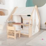 Детска Дървена Къща за Игра 6 в 1 GINGER HOME – Стол, Маса, Черна Дъска, Органайзер, Тента и Мека Подложка - Image 16
