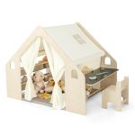 Детска Дървена Къща за Игра 6 в 1 GINGER HOME – Стол, Маса, Черна Дъска, Органайзер, Тента и Мека Подложка
