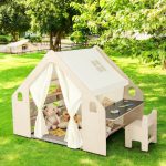 Детска Дървена Къща за Игра 6 в 1 GINGER HOME – Стол, Маса, Черна Дъска, Органайзер, Тента и Мека Подложка - Image 18