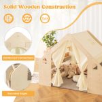 Детска Дървена Къща за Игра 6 в 1 GINGER HOME – Стол, Маса, Черна Дъска, Органайзер, Тента и Мека Подложка - Image 6
