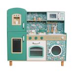 Детска Дървена Кухня GINGER HOME – Винтидж Стил с Електронни Котлони, Светлини, Звуци и Функционални Аксесоари, 91x31x90 см