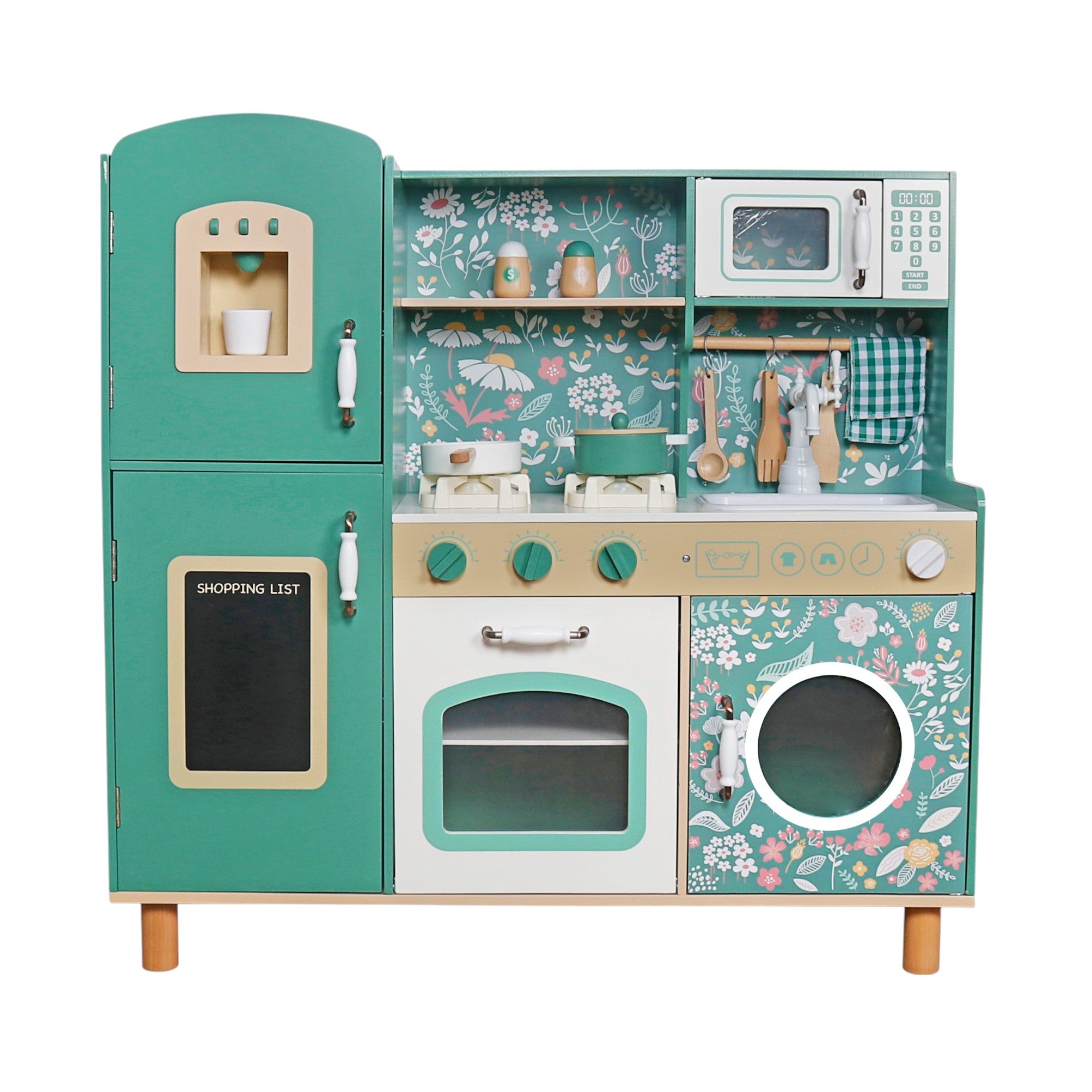 detska-darvena-kuhnya-ginger-home-vintidzh-stil-elektronni-kotloni-svetlini-zvutsi-aksesoari-91x31x90-W10C790B Детска Дървена Кухня GINGER HOME – Винтидж Стил с Електронни Котлони, Светлини, Звуци и Функционални Аксесоари, 91x31x90 см - Image 1