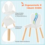 Детска Дървена Маса с 2 Столчета BUNNY, Комплект за Учене, Рисуване, Игра, Хранене, за Детска Стая, Бял - Image 14