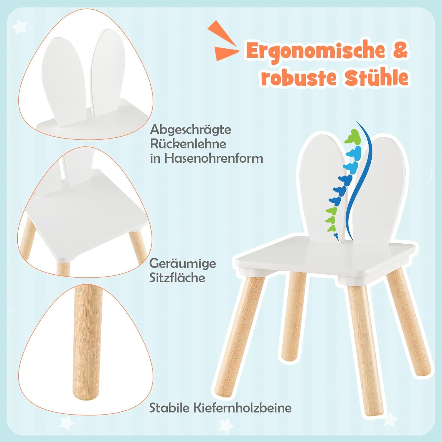 detska-darvena-masa-s-2-stolcheta-BUNNY-komplekt-za-uchene-risuvane-igra-hranene-za-detska-staya-byal-TF6176-13 Детска Дървена Маса с 2 Столчета BUNNY, Комплект за Учене, Рисуване, Игра, Хранене, за Детска Стая, Бял - Image 14