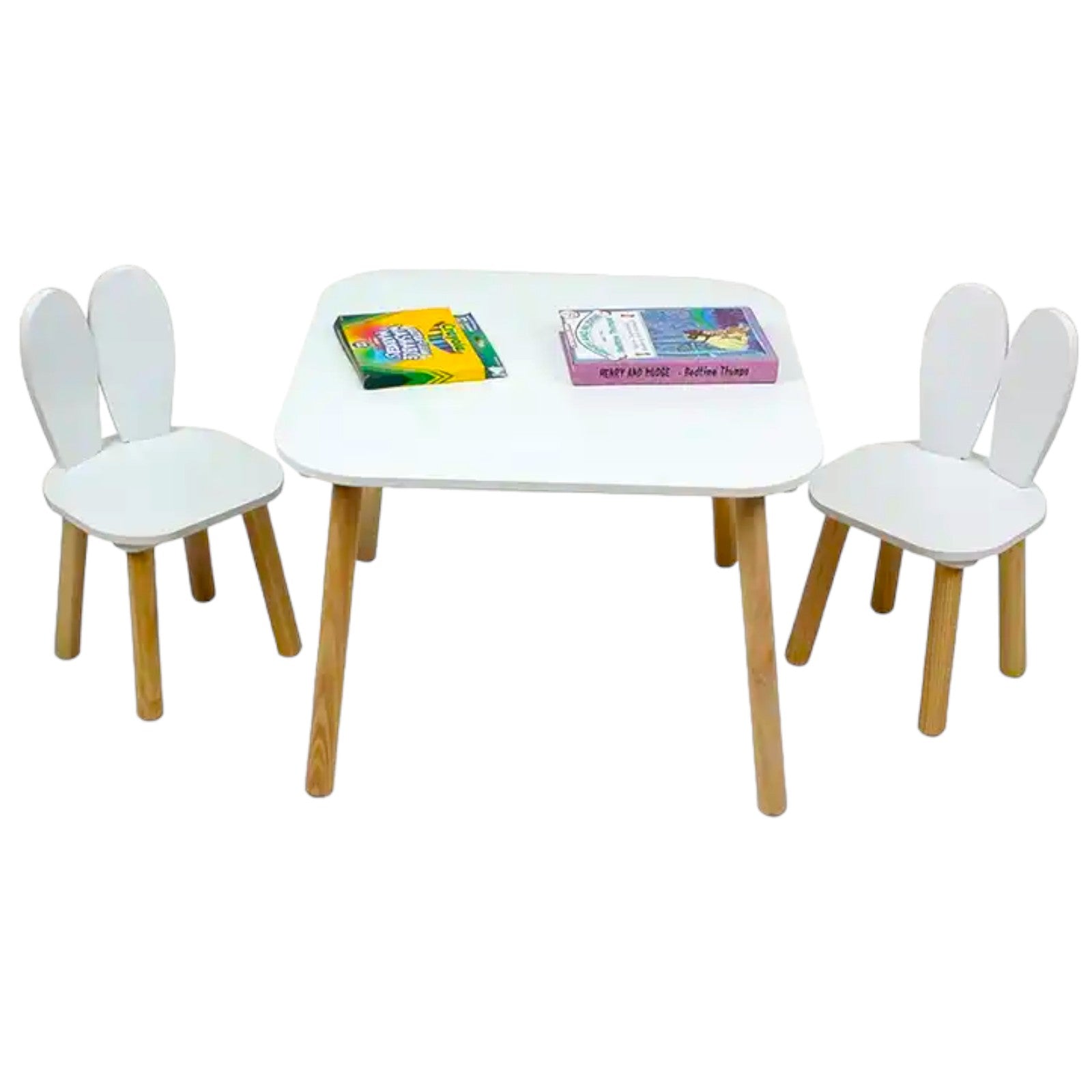 detska-darvena-masa-s-2-stolcheta-BUNNY-komplekt-za-uchene-risuvane-igra-hranene-za-detska-staya-byal-TF6176-3 Детска Дървена Маса с 2 Столчета BUNNY, Комплект за Учене, Рисуване, Игра, Хранене, за Детска Стая, Бял - Image 4