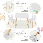 Детска Дървена Маса с 2 Столчета BUNNY, Комплект за Учене, Рисуване, Игра, Хранене, за Детска Стая, Бял - Image 9