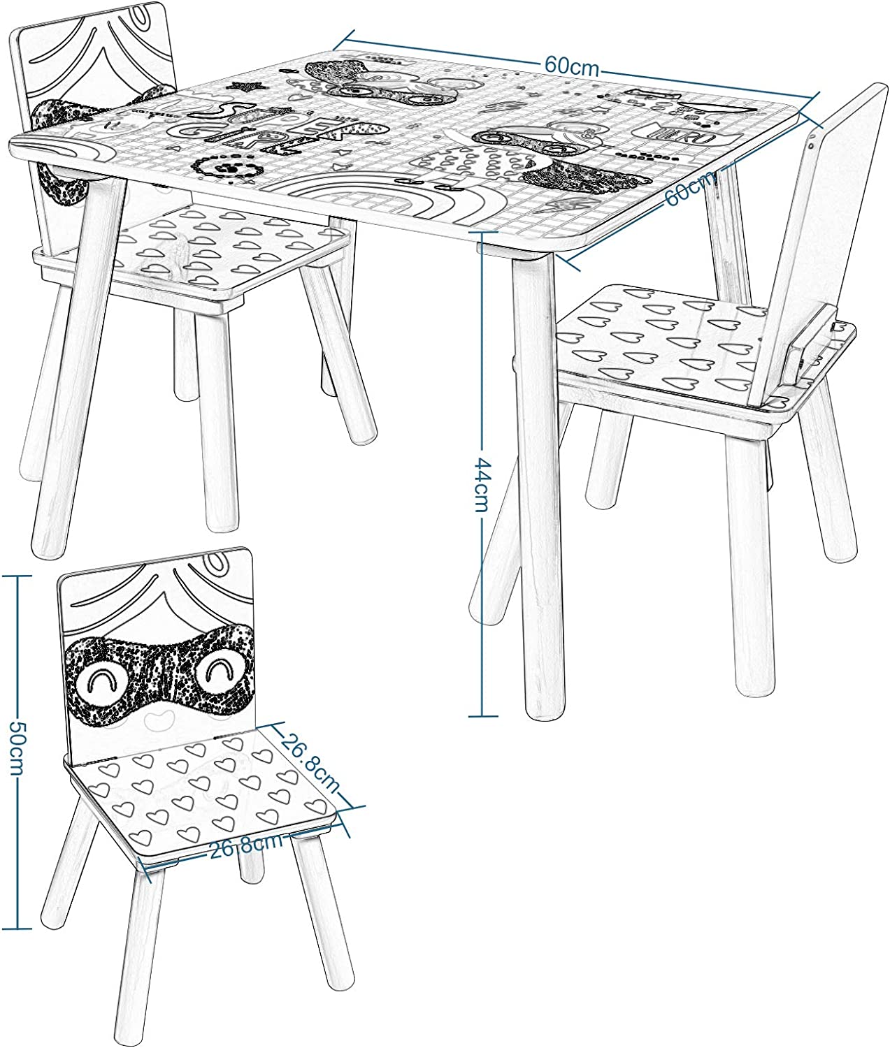 detska-darvena-masa-s-2-stolcheta-komplekt-za-uchene-igra-risuvane-hranene-bqlo-rozovo-super-girl-TF6001-13 Детска Дървена Маса с 2 Столчета, Комплект за Учене, Игра, Рисуване, Хранене, Бяло, Розово - SUPER GIRL - Image 14