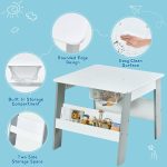 Детска Дървена Маса с 2 Столчета, с контейнер за играчки, конструктори и място за съхранение на книжки - Бяло/Синьо - Image 12