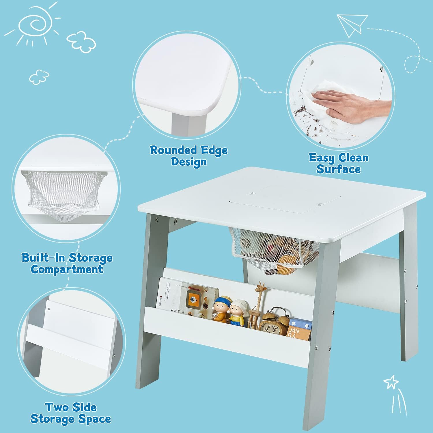 detska-darvena-masa-s-2-stolcheta-s-konteyner-za-igrachki-konstruktori-i-myasto-za-sahranenie-na-knizhki-byalo-sivo-TF6266-10 Детска Дървена Маса с 2 Столчета, с контейнер за играчки, конструктори и място за съхранение на книжки - Бяло/Синьо - Image 12