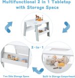 Детска Дървена Маса с 2 Столчета, с контейнер за играчки, конструктори и място за съхранение на книжки - Бяло/Синьо - Image 6