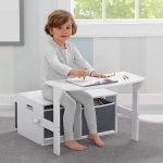 Детска Дървена Пейка, Бюро и Органайзер - 3 в 1 с Място за Съхранение - Бяло и Сиво - Image 15