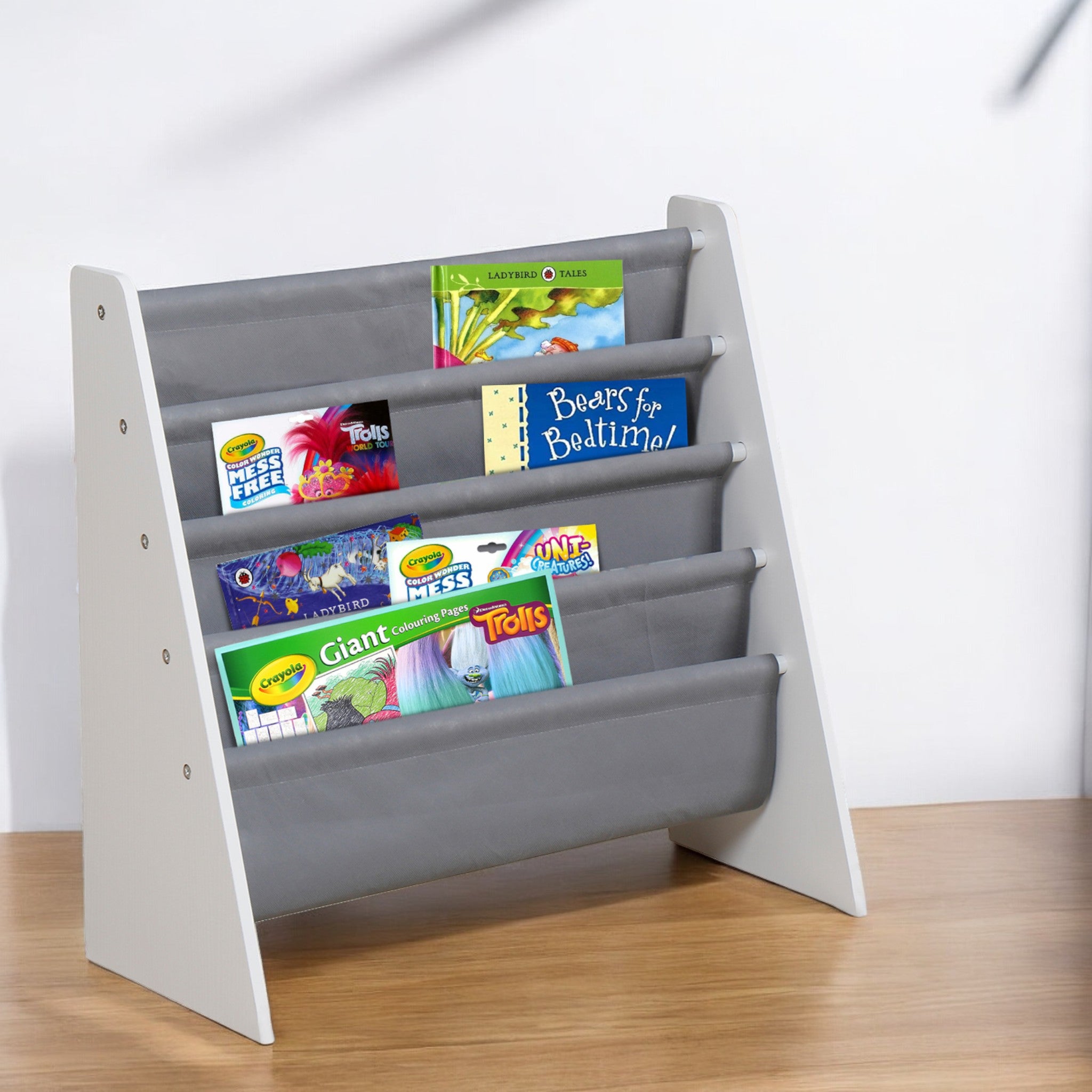 detska-etajerka-za-knigi-i-igrachki-organayzer-za-sahranenie-biblioteka-white-grey-JWTR-3029-WG-3 Детска Етажерка за Книги и Играчки, Органайзер за Съхранение, Библиотека - WHITE/GREY - Image 4