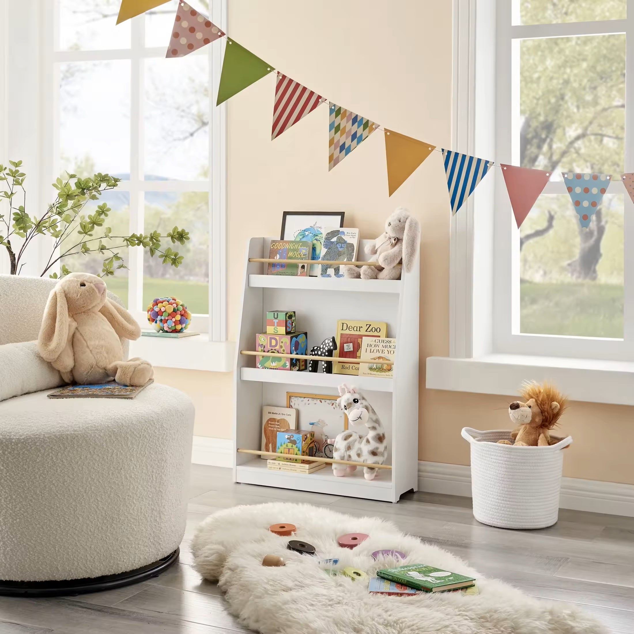 detska-etazherka-ginger-home-darven-organayzer-za-knizhki-i-igrachki-byal-cvyat-za-uyutnata-detska-staya-TF6142-W-12 Детска Етажерка GINGER HOME, Дървен Органайзер за Книжки и Играчки, Бял Цвят, за Уютната Детска Стая - Image 13