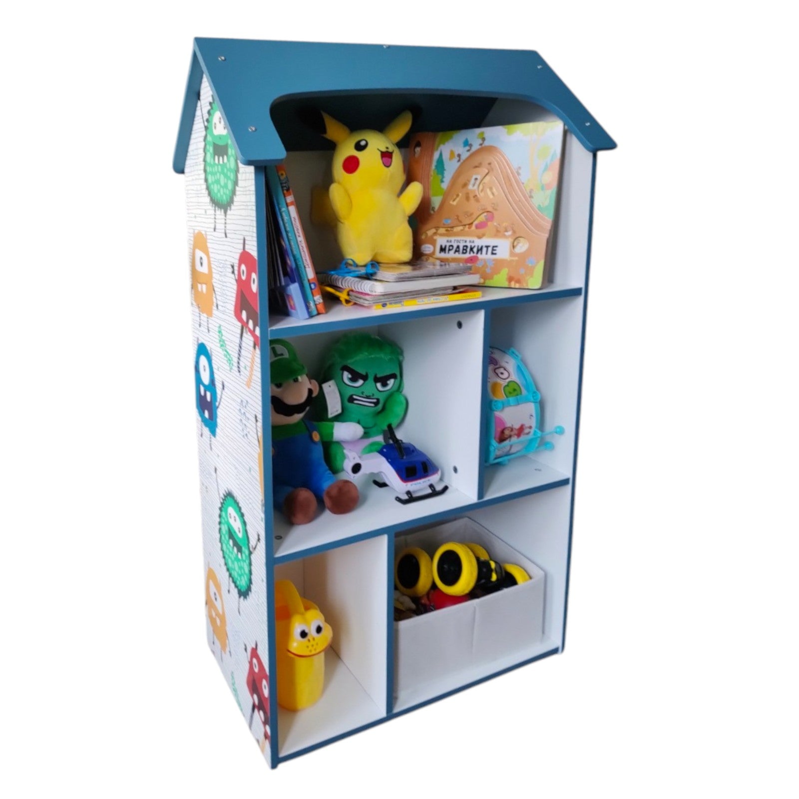 detska-etazherka-ginger-home-kashtichka-monster-sinya-za-sahranenie-na-igrachki-i-knizhki-TF5865-17 Детска етажерка GINGER HOME - Къщичка MONSTER, Синя за съхранение на играчки и книжки - Image 9