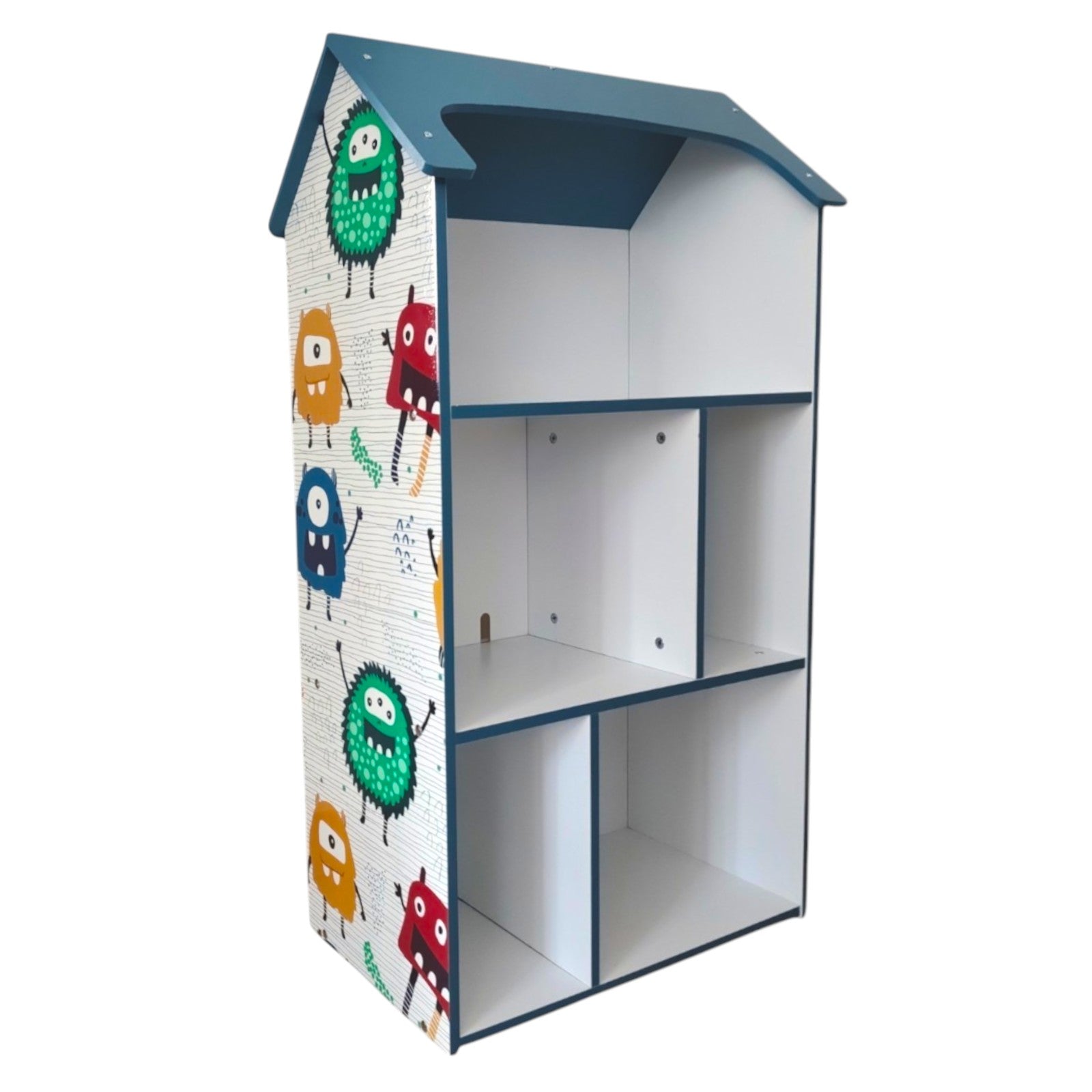 detska-etazherka-ginger-home-kashtichka-monster-sinya-za-sahranenie-na-igrachki-i-knizhki-TF5865-8 Детска етажерка GINGER HOME - Къщичка MONSTER, Синя за съхранение на играчки и книжки - Image 1