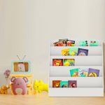 Детска Етажерка GINGER HOME, Органайзер с Рафтове за Книжки и Списания, Дървена, Бяла, 80х30х80 см. - Image 9