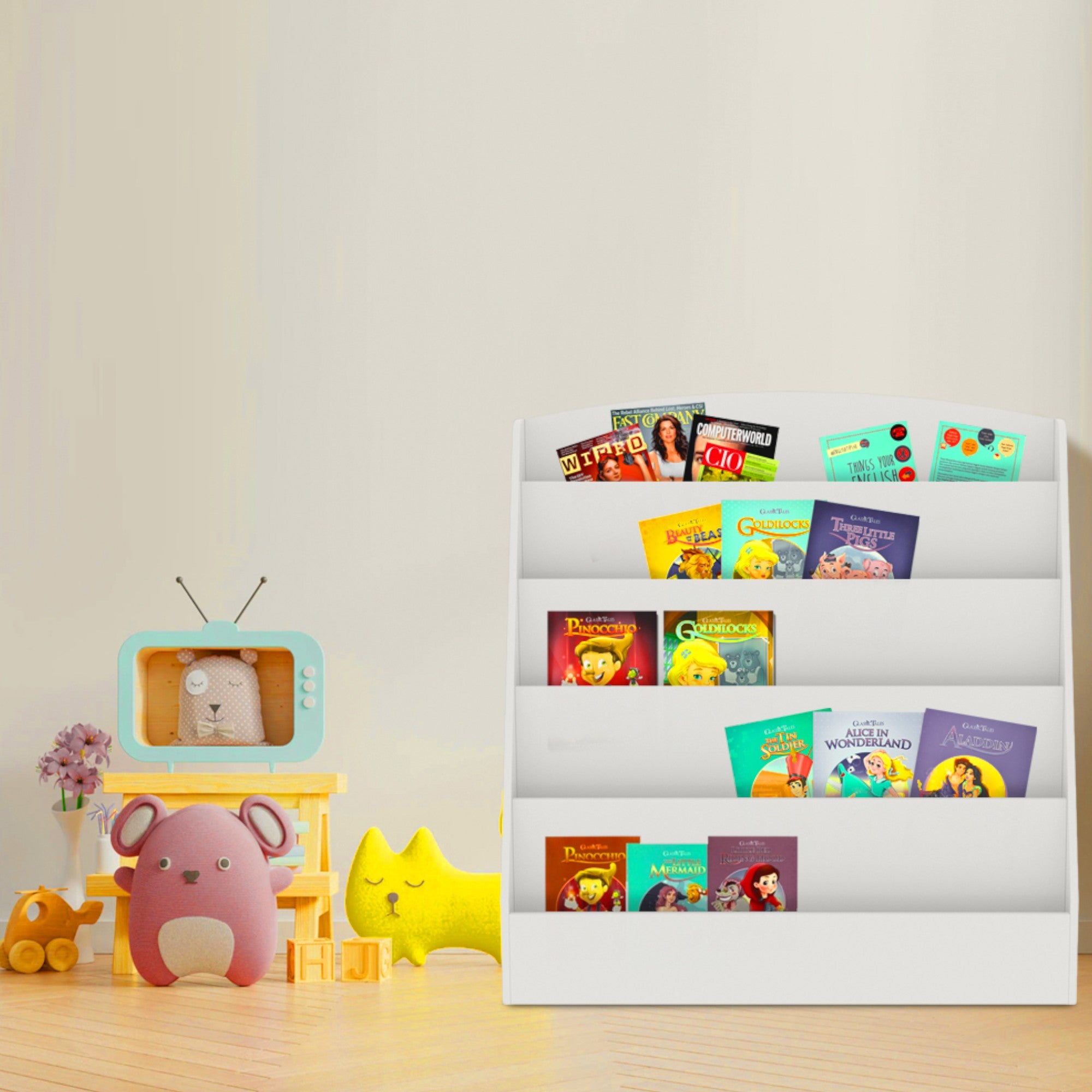 detska-etazherka-ginger-home-oraganayzer-s-raftove-za-knizhki-i-spisania-darvena-byala-80h30h80-sm-JWTR-3241-8 Детска Етажерка GINGER HOME, Органайзер с Рафтове за Книжки и Списания, Дървена, Бяла, 80х30х80 см. - Image 9