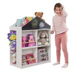 Детска Етажерка за Играчки и Книги GINGER HOME, Къща с Рафтoве и Дъска за Рисуване, Монтесори, Бяла, 72.5x40x95.8 см - Image 20