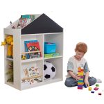 Детска Етажерка за Играчки и Книги GINGER HOME, Къща с Рафтoве и Дъска за Рисуване, Монтесори, Бяла, 72.5x40x95.8 см - Image 21
