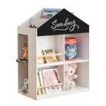 Детска Етажерка за Играчки и Книги GINGER HOME, Къща с Рафтoве и Дъска за Рисуване, Монтесори, Бяла, 72.5x40x95.8 см - Image 4