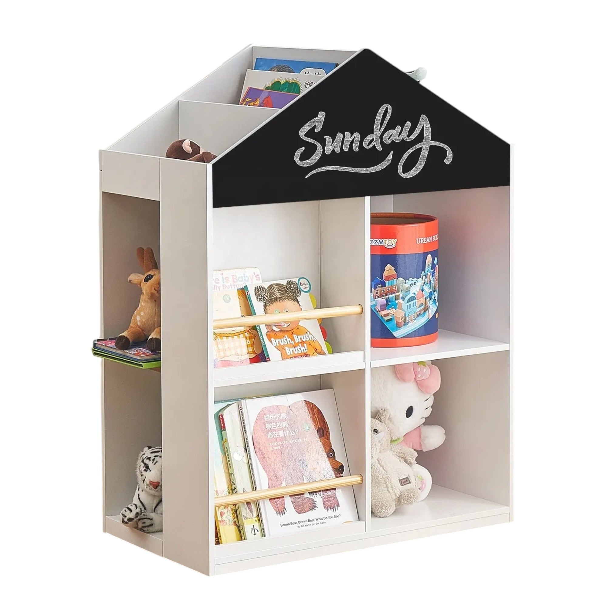 detska-etazherka-za-igrachki-i-knigi-ginger-home-bqla-TF6919-G-2_ac6dbf04-1e11-4fc1-9cdf-43991e0f1448 Детска Етажерка за Играчки и Книги GINGER HOME, Къща с Рафтoве и Дъска за Рисуване, Монтесори, Бяла, 72.5x40x95.8 см - Image 4