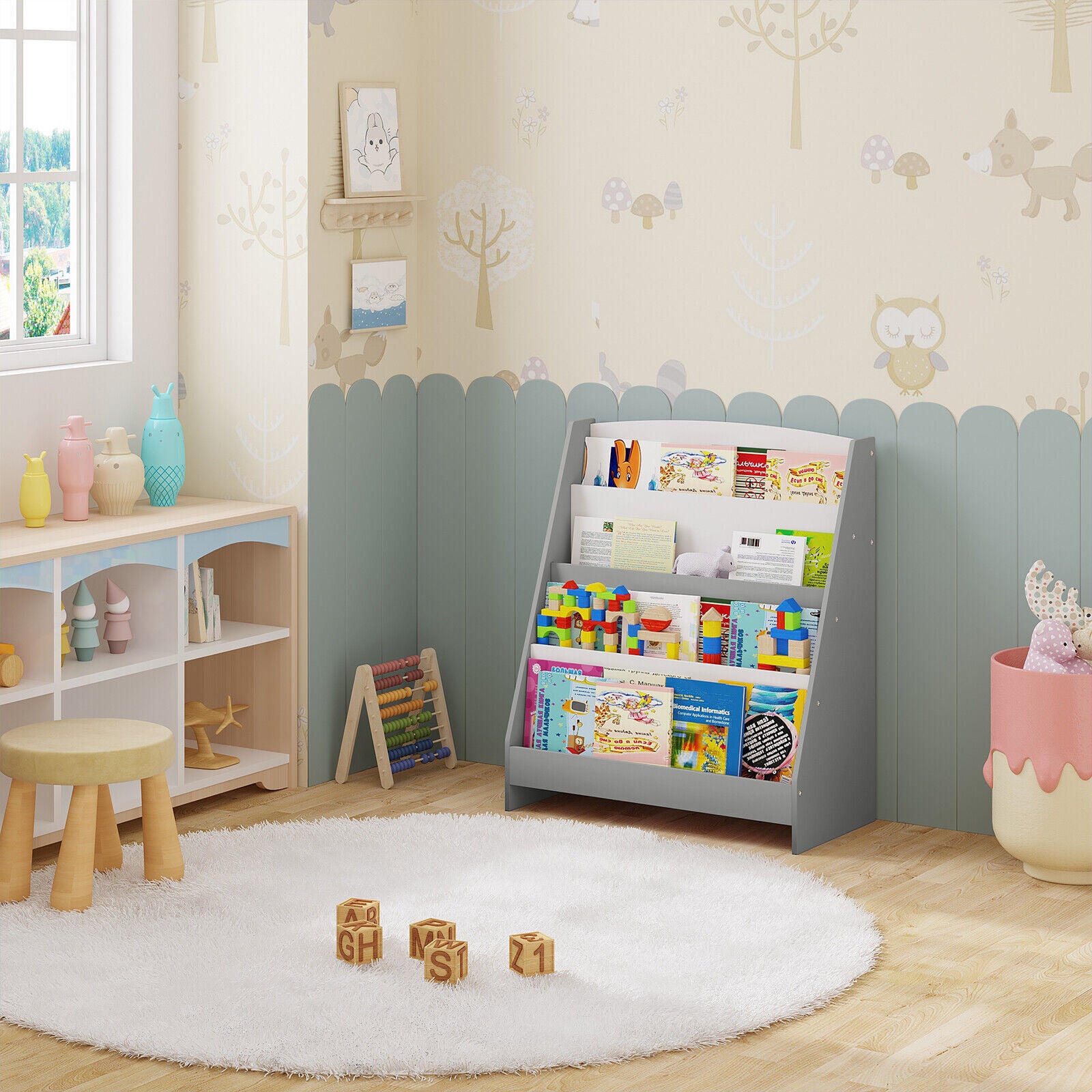 detska-etazherka-za-knizhki-i-spisania-biblioteka-s-raftove-darvena-sektsia-byalo-i-sivo-TF6125-10_f55eb4b1-a4f2-4e3f-9d97-a3a536ecd403 Детска Етажерка за Книжки и Списания, Библиотека с Рафтове, Дървена Секция - Бяло и Сиво - Image 9