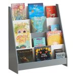 Детска Етажерка за Книжки и Списания, Библиотека с Рафтове, Дървена Секция - Бяло и Сиво - Image 3